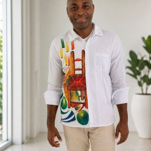 Chemise Homme Blanche Lin Peinte à la Main