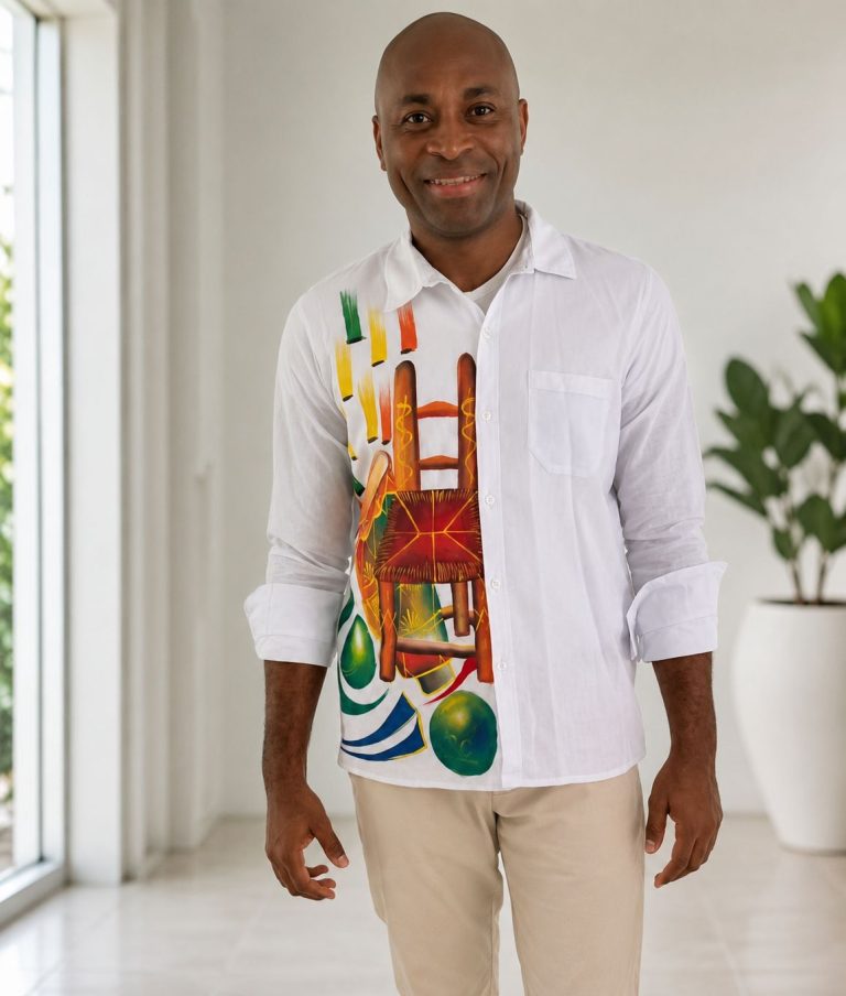 Chemise Homme Blanche Lin Peinte à la Main